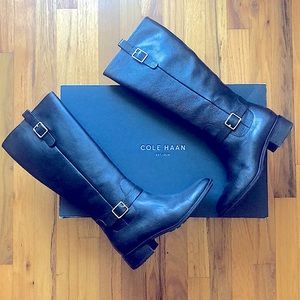 Cole Haan Tall boots 8.5 black leather Gold lugged